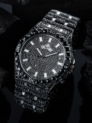 Black Glitter Round Cut Luminous Men's Numerals Watch