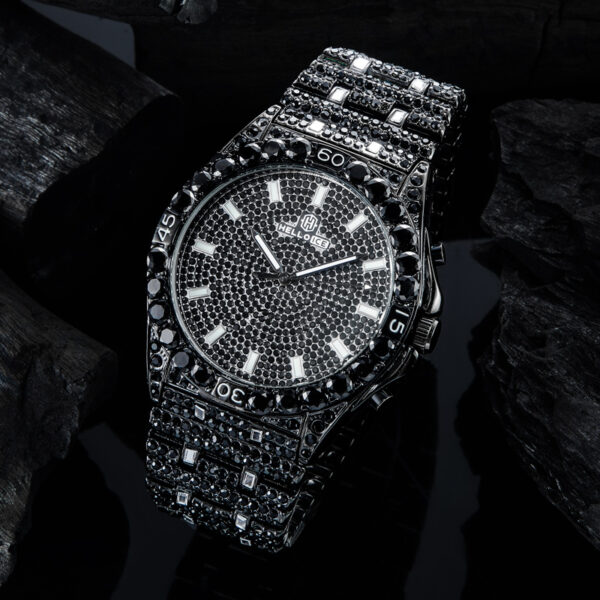 Black Glitter Round Cut Luminous Men's Numerals Watch