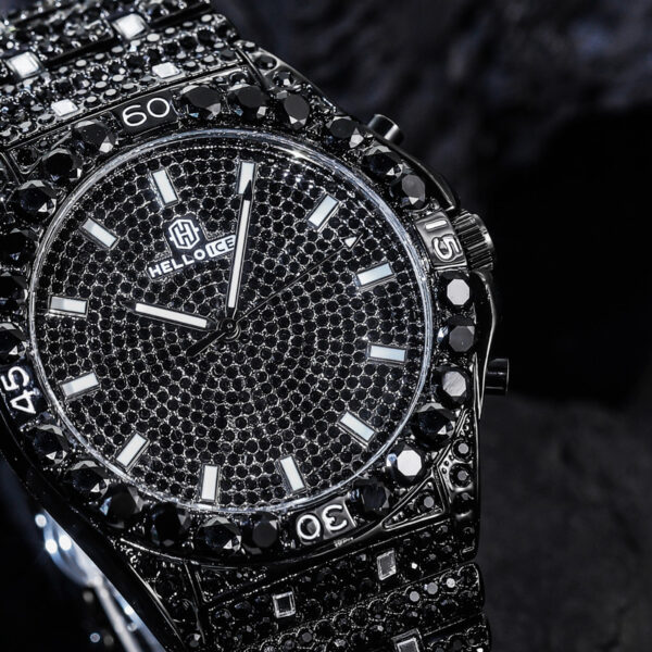 Black Glitter Round Cut Luminous Men's Numerals Watch