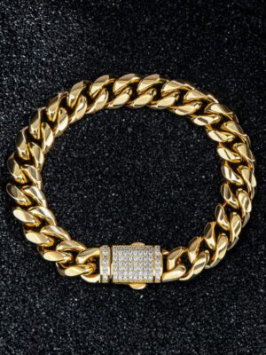 8mm/10mm/12mm/14mm 8'' Stainless Steel Micro-paved Spring Buckle Cuban Bracelet In Gold