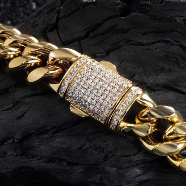 8mm/10mm/12mm/14mm 8'' Stainless Steel Micro-paved Spring Buckle Cuban Bracelet In Gold