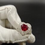Burma Ruby And Diamond Halo Engagement Ring 925 Sterling Silver White Gold Plated