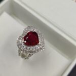 Burma Ruby And Diamond Halo Engagement Ring 925 Sterling Silver White Gold Plated