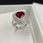 Burma Ruby And Diamond Halo Engagement Ring 925 Sterling Silver White Gold Plated