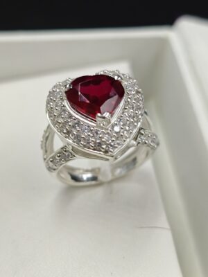 Burma Ruby And Diamond Halo Engagement Ring 925 Sterling Silver White Gold Plated
