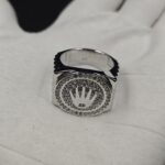 Rolex King Crown Mens Diamond Statement Ring 925 Sterling Silver