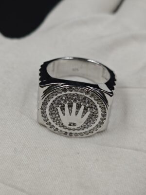 Rolex King Crown Mens Diamond Statement Ring 925 Sterling Silver