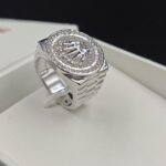 Rolex King Crown Mens Diamond Statement Ring 925 Sterling Silver