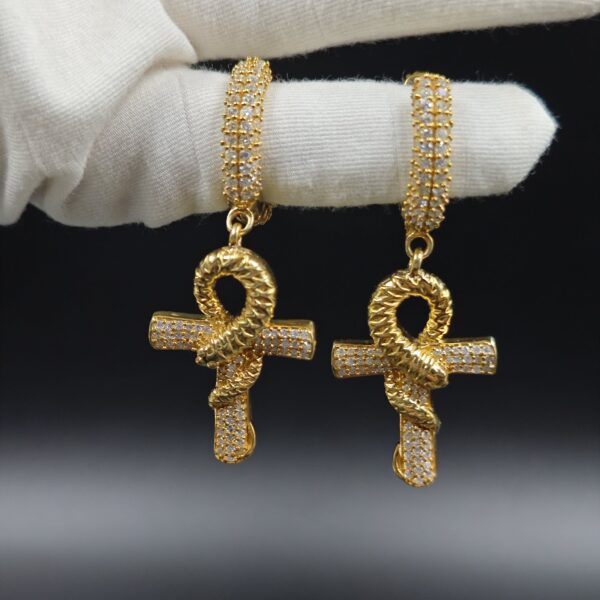 Ankh Huggie Hoop Religious  Earrings 925 Sterling Silver Yellow Gold Plated
