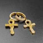 Ankh Huggie Hoop Religious  Earrings 925 Sterling Silver Yellow Gold Plated
