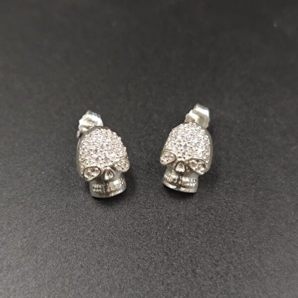 Iced Skull Earrings 925 Sterling Silver White Gold Plated