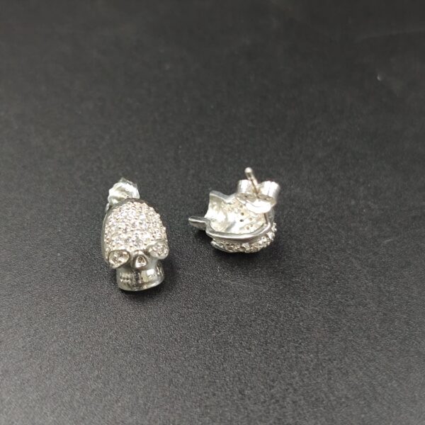 Iced Skull Earrings 925 Sterling Silver White Gold Plated
