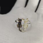 Two Black And White Moissanite Diamonds Cat Ring 925 Silver